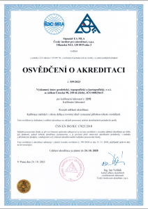 Akreditační listina kalibrační laboratoře v češtině.